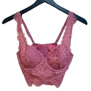 Victoria's Secret Dream Angels Floral Lace Lined Demi Bra 36C Rose Pink NEW